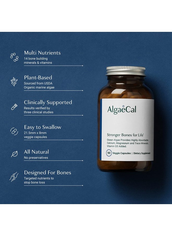 ALGAECAL - Plant Based Calcium Supplement With Vitamin D3 (1000 Iu) For Bone Strength Contains 13 Trace Minerals Supporting Bone Health Organic Calcium For Women & Men 90 Veggie Caps - Image 1