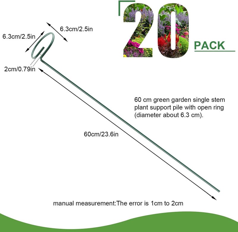 HiGift 20 Pack 24 Inch Plant Support Stakes, Single Stem Flower Support Stakes and Rings for The Garden, Metal Garden Stakes for Tall Plant Vegetables Amaryllis Orchid Lily Sunflower Rose Narcissus - Image 3