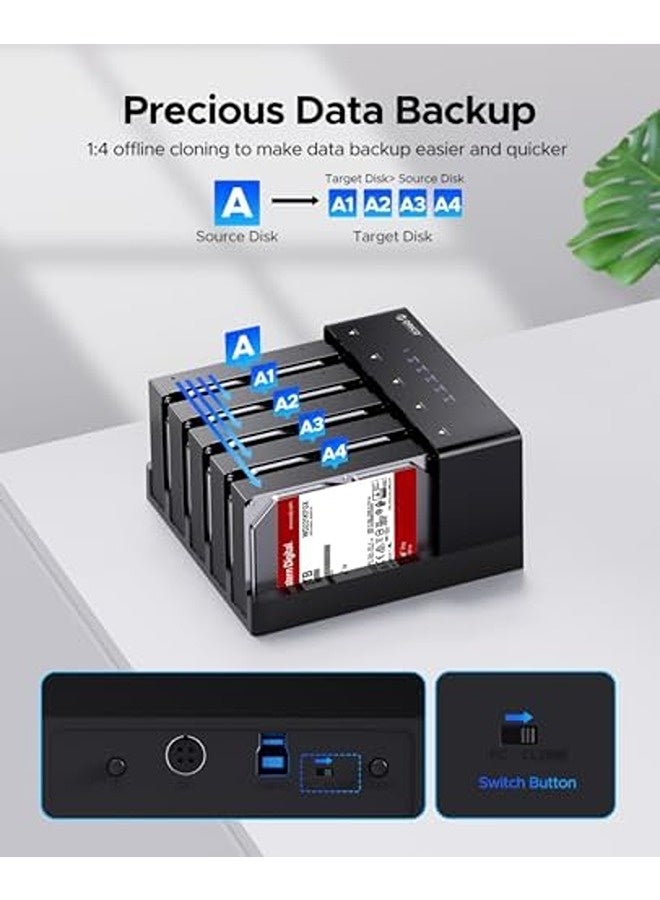 Orico 5-Bay USB 3.0 to SATA Docking Station | Offline Cloner for 2.5”/3.5” SSD & HDD – Supports Up to 50TB (5×10TB) – Tool-Free External Drive Dock - Image 2