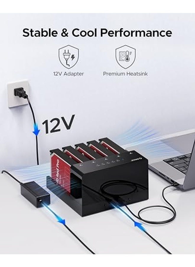 Orico 5-Bay USB 3.0 to SATA Docking Station | Offline Cloner for 2.5”/3.5” SSD & HDD – Supports Up to 50TB (5×10TB) – Tool-Free External Drive Dock - Image 5