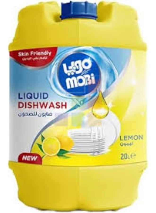 Mobi Dishwashing Liquid Lemon 20L removes grease effectively and leaves dishes clean and shiny.