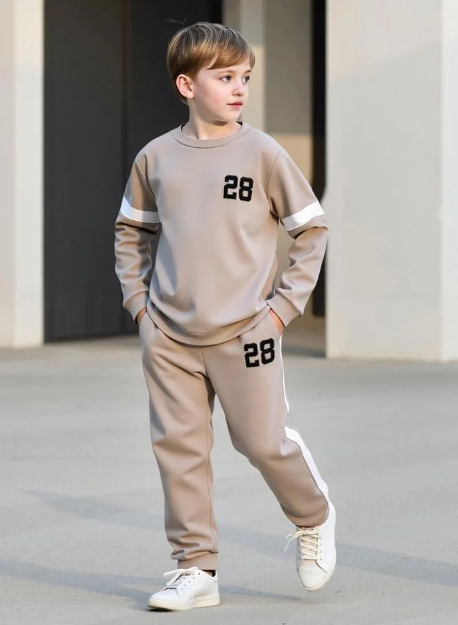 Take Two Take Two Teens Beige Number Print Sweatshirt and Joggers Set