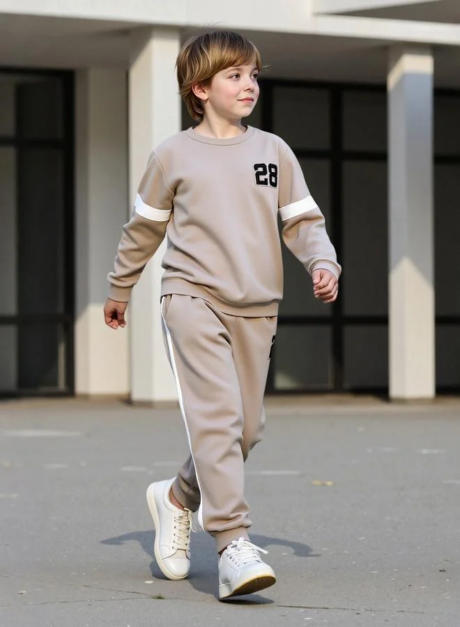 Take Two Take Two Teens Beige Number Print Sweatshirt and Joggers Set