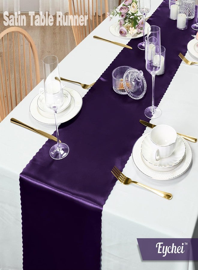 Eychei Set of 5 Purple Satin Table Runners, 12" x 108" Long Bright & Smooth Table Runner with Scalloped Edges, Satin Table Cloth Table Runner Decor for Wedding, Party, Banquet - Image 3