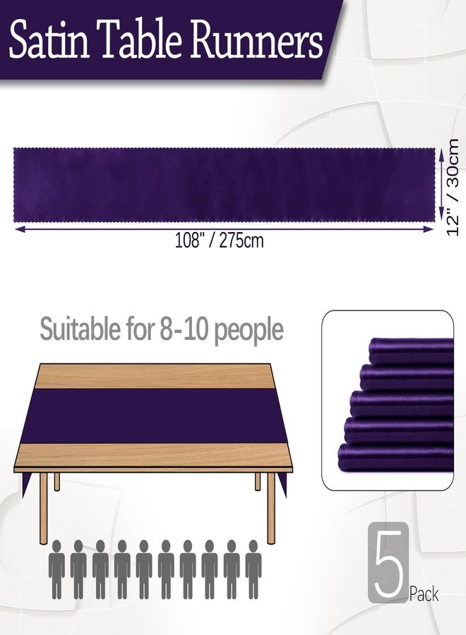 Eychei Set of 5 Purple Satin Table Runners, 12" x 108" Long Bright & Smooth Table Runner with Scalloped Edges, Satin Table Cloth Table Runner Decor for Wedding, Party, Banquet - Image 4