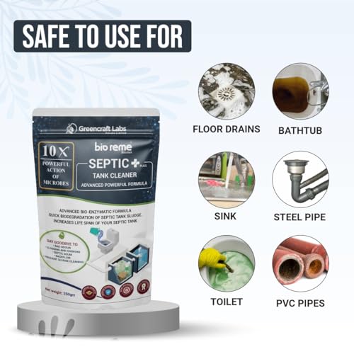 Bio Reme Septic Tank Cleaning Powder Septic Plus 10X Formula for Septic System Maintenance and Waste Breakdown Support Odour Control Care Powder for Toilet and Drain 250g Pack of 1 - Image 3