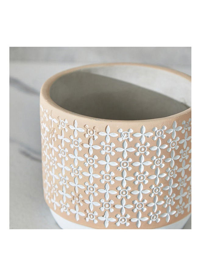 Home Box - Olive Cement Garden Pot with Signs Pattern Etching 14x14x12 cm - Image 1