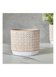 Olive Cement Garden Pot with Signs Pattern Etching 14x14x12 cm