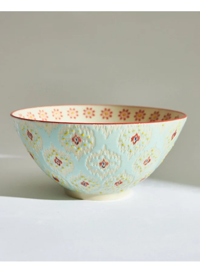 Chumbak Ikat Fusion Medium Serving Bowl, Blue