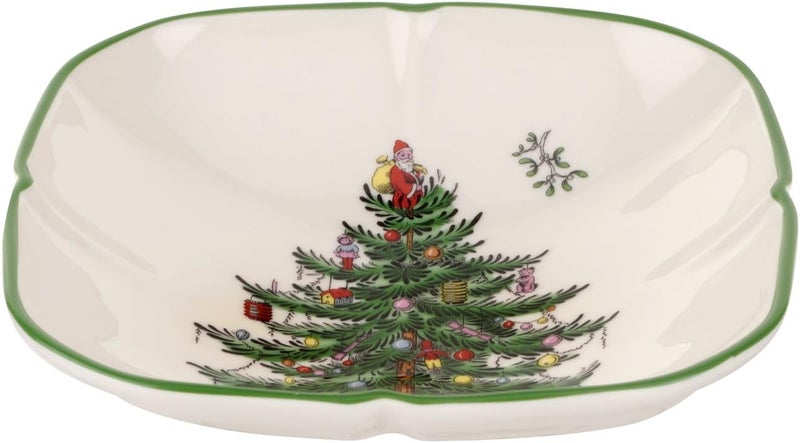 Spode Christmas Tree Sculpted Square Dish - 5.5" Festive Serving Bowl for Holiday Appetizers, Desserts & Seasonal Snacks, Winter Table Décor - Fine Porcelain - Christmas Tableware - Image 1