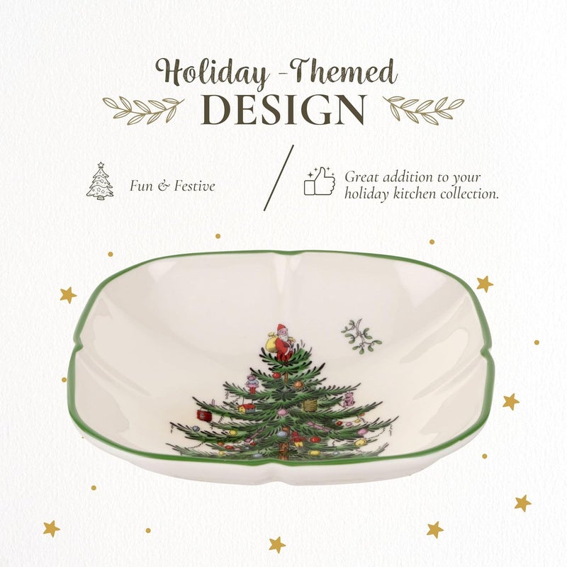 Spode Christmas Tree Sculpted Square Dish - 5.5" Festive Serving Bowl for Holiday Appetizers, Desserts & Seasonal Snacks, Winter Table Décor - Fine Porcelain - Christmas Tableware - Image 3