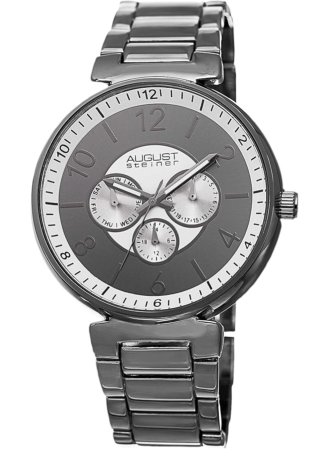 August Steiner Men's Multifunction Oversized Fashion Watch With Big Numbers and Day of Week Date and 24 Hour Subdial on Bracelet - Image 1