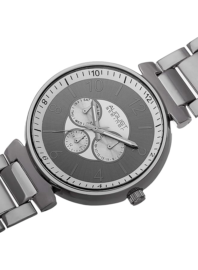 August Steiner Men's Multifunction Oversized Fashion Watch With Big Numbers and Day of Week Date and 24 Hour Subdial on Bracelet - Image 2