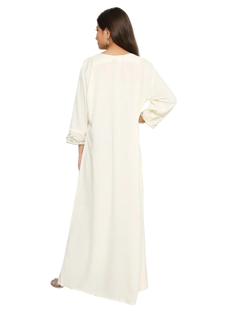 HANA & SARA DISTINCTIVE THREAD EMBROIDERY ON A SOLID-COLOR JALABIYA DRESS FOR GIRLS