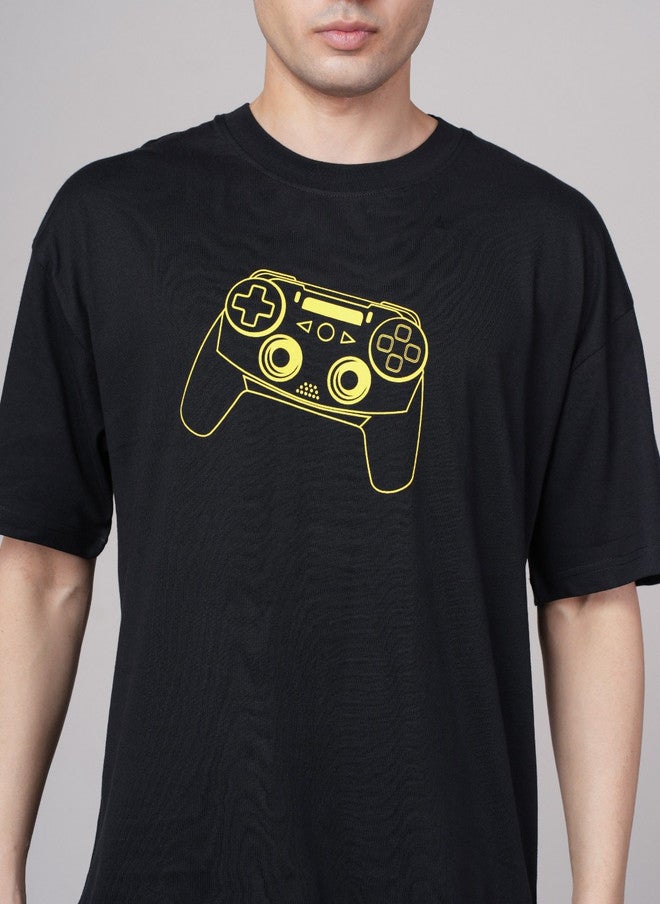 OUTLAWS Men's Black Graphic Printed Round Neck T-shirt with Controller Design - Image 2
