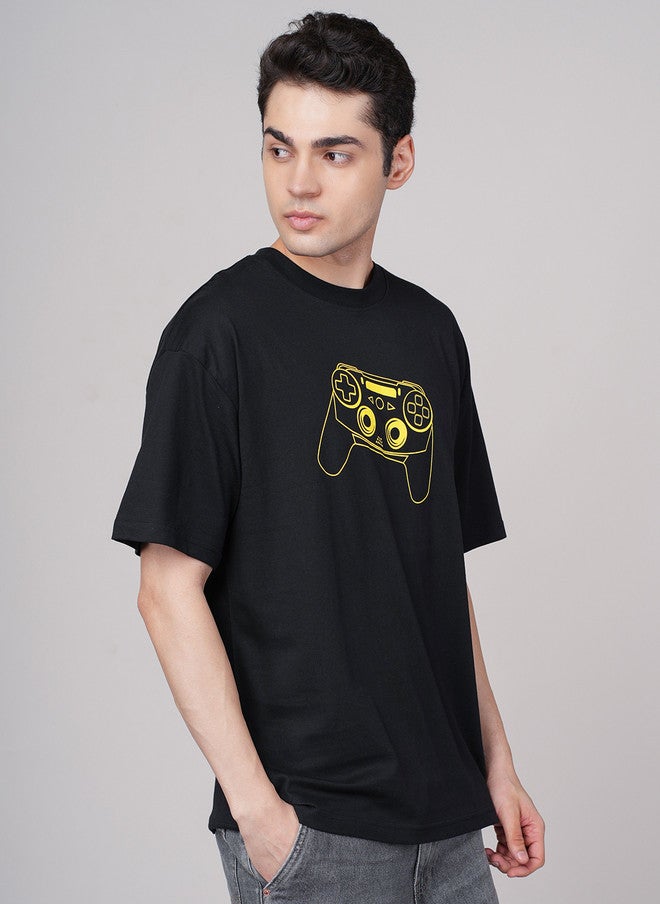 OUTLAWS Men's Black Graphic Printed Round Neck T-shirt with Controller Design - Image 3