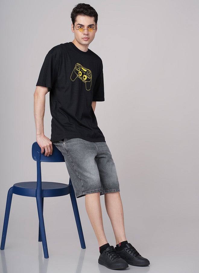 OUTLAWS Men's Black Graphic Printed Round Neck T-shirt with Controller Design - Image 5