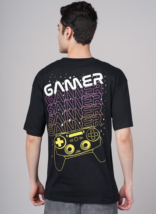 OUTLAWS Men's Black Graphic Printed Round Neck T-shirt with Controller Design - Image 4