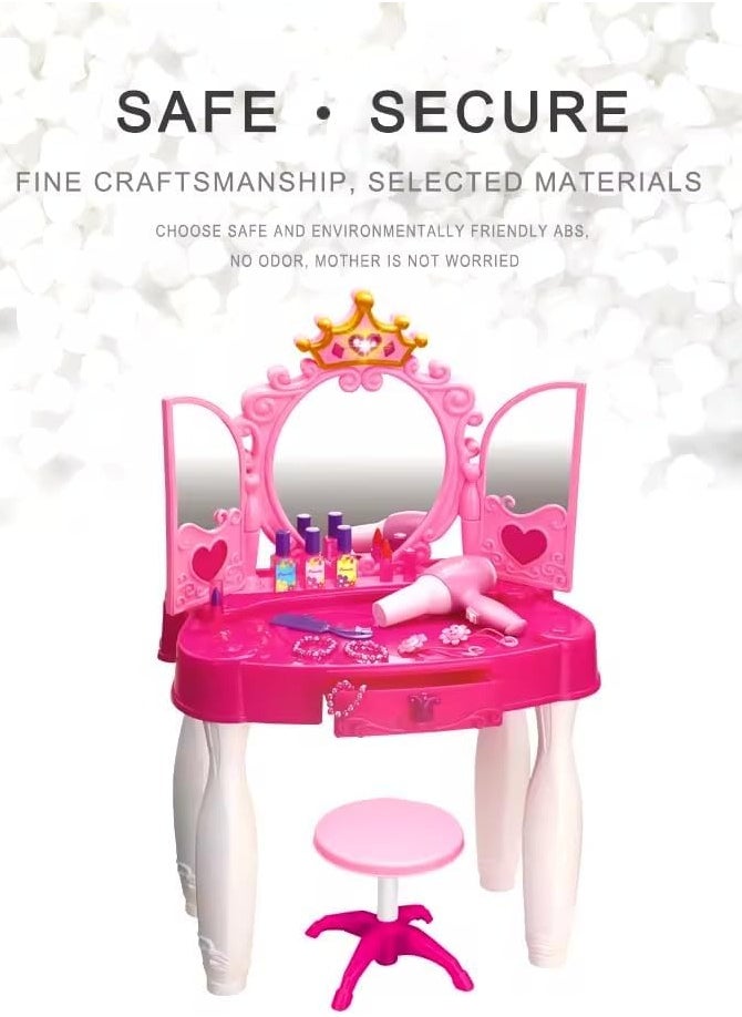 Little Princess Dressing Table Set with Lighted Mirror, Beauty Chair, Hair Accessories Set, Makeup, Hair Dryer  - Image 4
