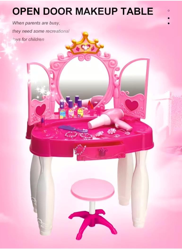 Little Princess Dressing Table Set with Lighted Mirror, Beauty Chair, Hair Accessories Set, Makeup, Hair Dryer  - Image 2