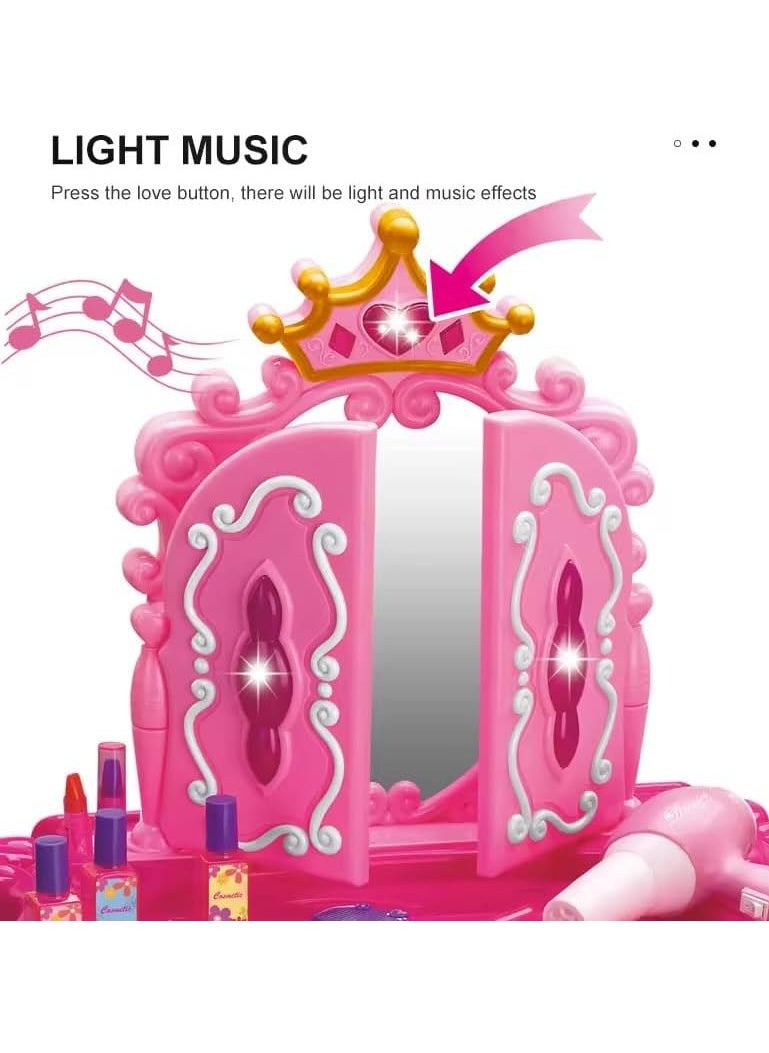Little Princess Dressing Table Set with Lighted Mirror, Beauty Chair, Hair Accessories Set, Makeup, Hair Dryer  - Image 3
