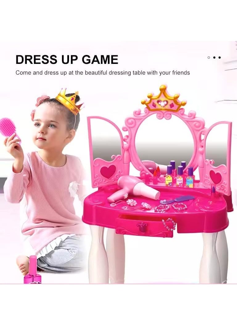 Little Princess Dressing Table Set with Lighted Mirror, Beauty Chair, Hair Accessories Set, Makeup, Hair Dryer  - Image 5