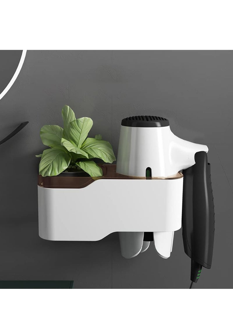 SOLARAE Self-Adhesive Hair Dryer Holder, Drill-Free Removable Wall Mounted Multi-Func Blow Dryer Holder for Bathroom Salon, Hair Dryer Rack & Styling Care Tool Organizer Storage Basket(White) - Image 4