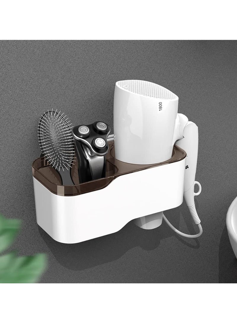 SOLARAE Self-Adhesive Hair Dryer Holder, Drill-Free Removable Wall Mounted Multi-Func Blow Dryer Holder for Bathroom Salon, Hair Dryer Rack & Styling Care Tool Organizer Storage Basket(White) - Image 1