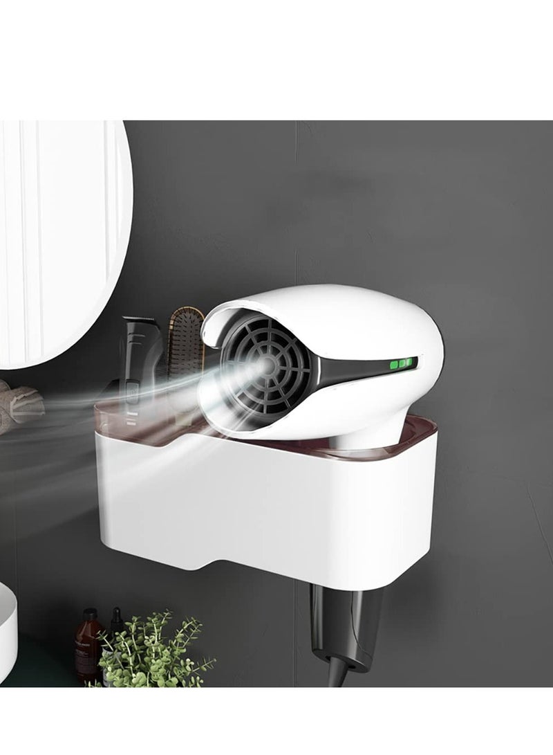 SOLARAE Self-Adhesive Hair Dryer Holder, Drill-Free Removable Wall Mounted Multi-Func Blow Dryer Holder for Bathroom Salon, Hair Dryer Rack & Styling Care Tool Organizer Storage Basket(White) - Image 2