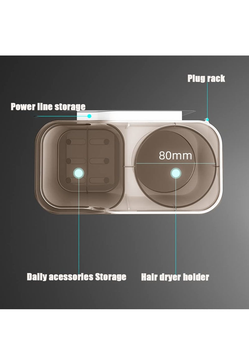 SOLARAE Self-Adhesive Hair Dryer Holder, Drill-Free Removable Wall Mounted Multi-Func Blow Dryer Holder for Bathroom Salon, Hair Dryer Rack & Styling Care Tool Organizer Storage Basket(White) - Image 5