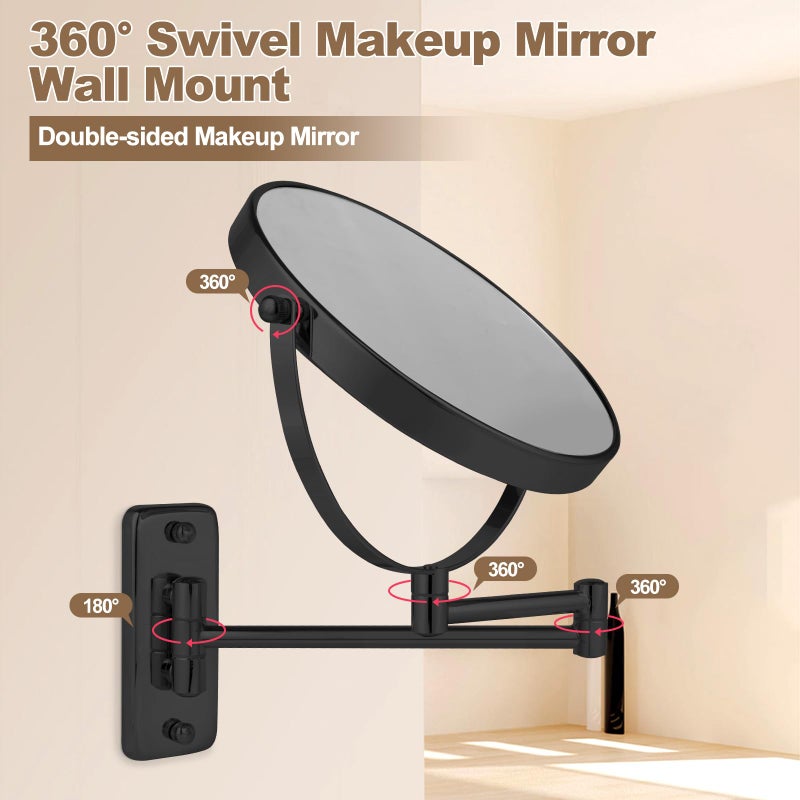 IZHIBATU 8â€ Wall Mounted Makeup Mirror with10X Magnification, Double Sided Shaving Mirror Wall Mount for Bathroom, 360Â° Swivel Extendable Vanity Mirror with Adjustable Arm for Daily Use, Matte Blackï¼ˆNo Lightï¼‰ - Image 3