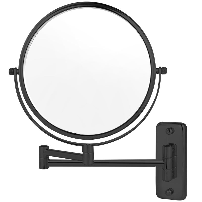 IZHIBATU 8â€ Wall Mounted Makeup Mirror with10X Magnification, Double Sided Shaving Mirror Wall Mount for Bathroom, 360Â° Swivel Extendable Vanity Mirror with Adjustable Arm for Daily Use, Matte Blackï¼ˆNo Lightï¼‰ - Image 1