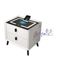 Smart Bedside Table, Multi-Functional Nightstand End Table, Wooden Side Table, with Wireless Charging USB Port and Bluetooth Speaker, for Home Living Room Bedroom Hotel Office (With Bluetooth Speaker)