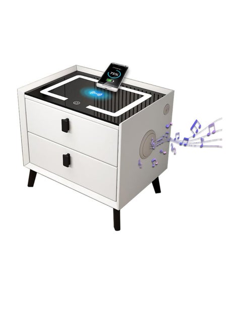 Smart Bedside Table, Multi-Functional Nightstand End Table, Wooden Side Table, with Wireless Charging USB Port and Bluetooth Speaker, for Home Living Room Bedroom Hotel Office (With Bluetooth Speaker)