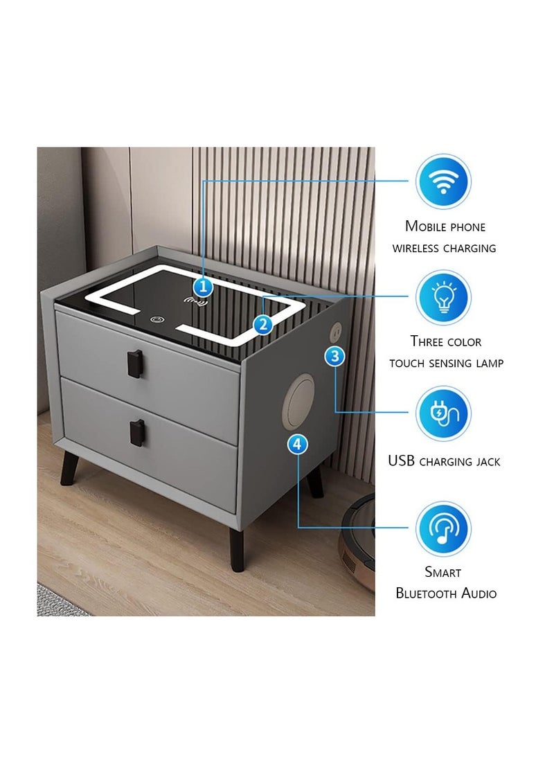 Generic - Smart Bedside Table, Multi-Functional Nightstand End Table, Wooden Side Table, with Wireless Charging USB Port and Bluetooth Speaker, for Home Living Room Bedroom Hotel Office (With Bluetooth Speaker) - Image 1
