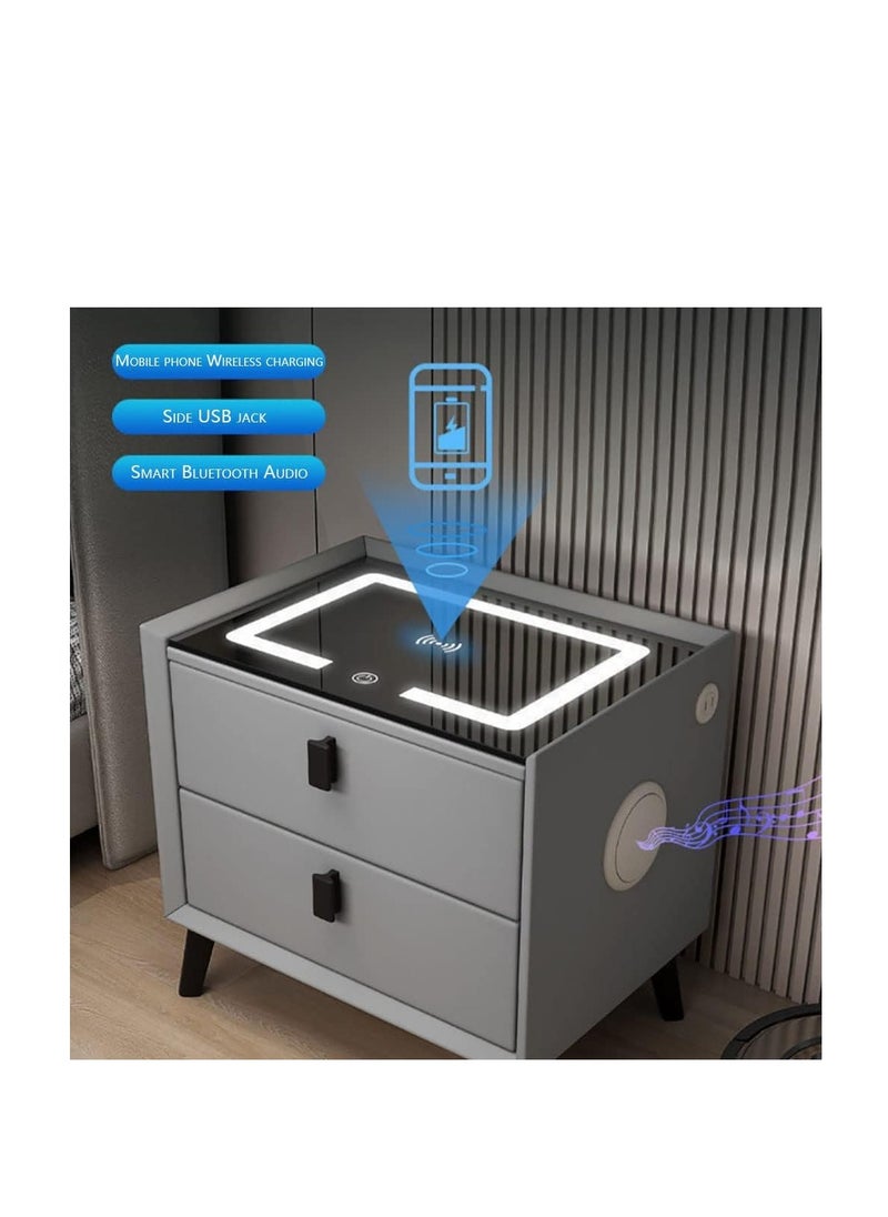 Generic - Smart Bedside Table, Multi-Functional Nightstand End Table, Wooden Side Table, with Wireless Charging USB Port and Bluetooth Speaker, for Home Living Room Bedroom Hotel Office (With Bluetooth Speaker) - Image 1