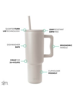Simple Modern Simple Modern 40 oz Tumbler with Handle and Straw Lid | Insulated Cup Reusable Stainless Steel Water Bottle Travel Mug Cupholder Friendly | Gifts for Women Men Him Her | Trek Collection | Almond Birch  - Image 2