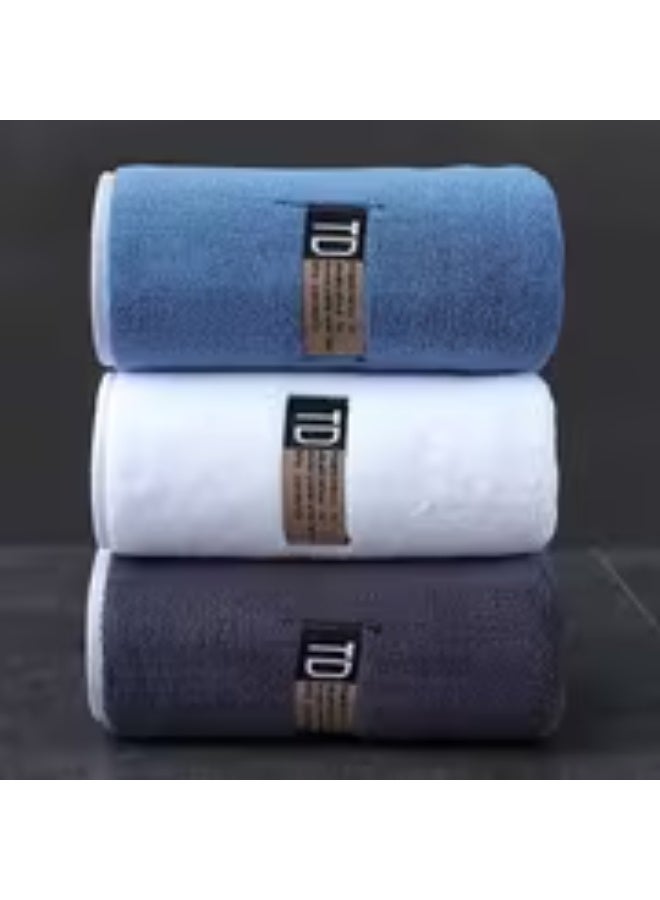 إيروريكس طقم مناشف فندقية فاخرة 3 قطع – مايكروفايبر ثقيل 76.2×35.56 سم، سريع الجفاف وعالي الامتصاص، ألوان أبيض/أزرق/رمادي غامق بعلامة سوداء - Image 1