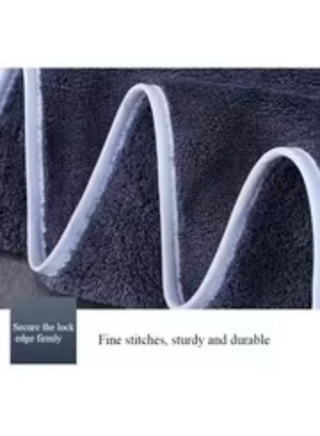 إيروريكس طقم مناشف فندقية فاخرة 3 قطع – مايكروفايبر ثقيل 76.2×35.56 سم، سريع الجفاف وعالي الامتصاص، ألوان أبيض/أزرق/رمادي غامق بعلامة سوداء - Image 5