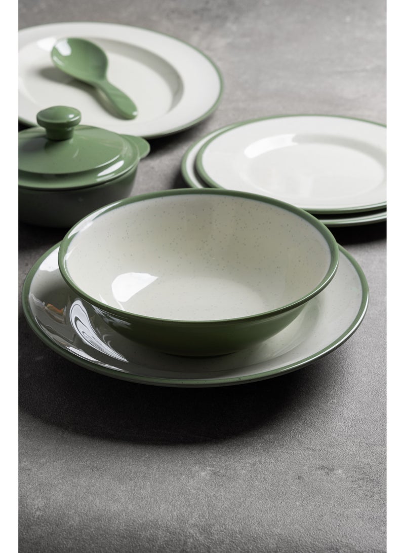 طقم عشاء فاخر من الميلامين مكون من 57 قطعة لـ 6 اشخاص مع حواف ملونة امن للاستخدام في الميكروويف وغسالة الصحون | مجموعة اطباق ميلامين | طقم عشاء صحي من الميلامين (أخضر, 57 قطعة) - Image 5
