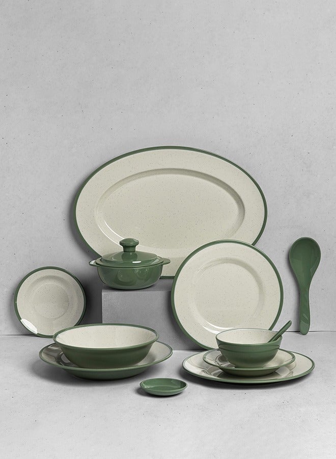 طقم عشاء فاخر من الميلامين مكون من 57 قطعة لـ 6 اشخاص مع حواف ملونة امن للاستخدام في الميكروويف وغسالة الصحون | مجموعة اطباق ميلامين | طقم عشاء صحي من الميلامين (أخضر, 57 قطعة) - Image 1