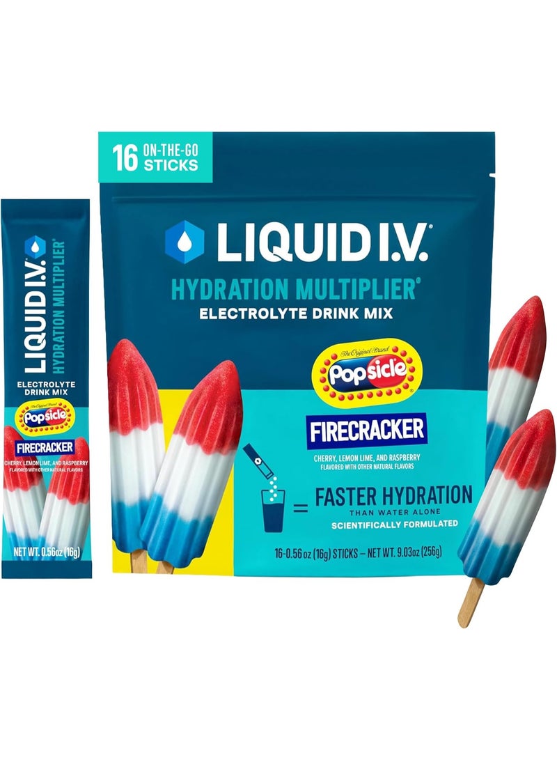 Liquid I.V. Hydration Electrolytes, Firecracker, 16 Count Scientifically Formulated | Clinically Proven Hydration | No Artificial Sweeteners | Non-GMO | Vegan | Powder Drink Mix