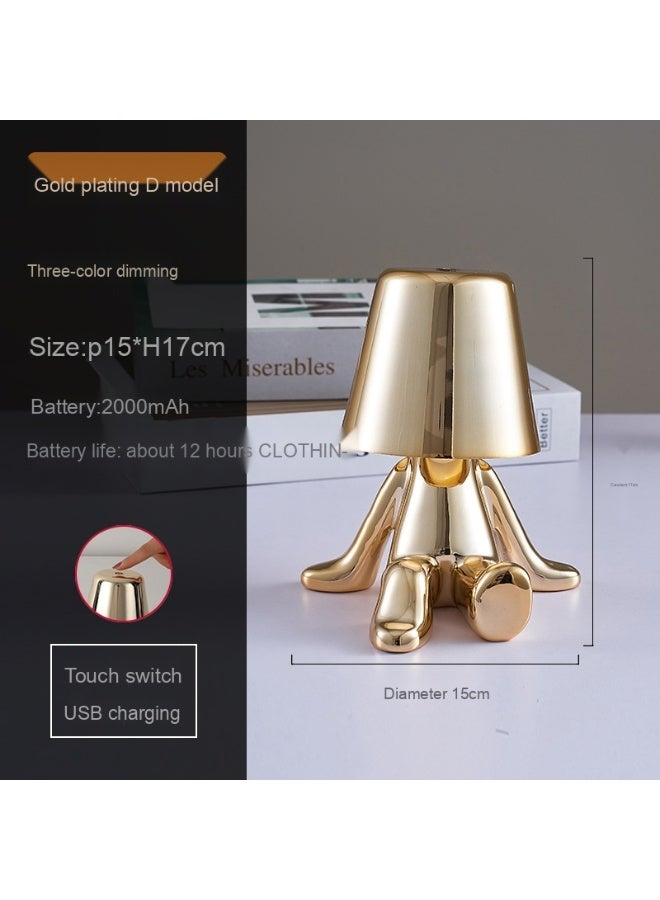 مصباح طاولة LED ديكوري على شكل تمثال "المفكر" الذهبي، مع إضاءة جوية، قابل للشحن عبر USB لغرفة النوم، المكتب أو البار، تصميم عصري على طراز إنستغرام