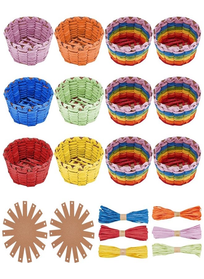 FREEBLOSS 12 Set Basket Making Kit Creative Raffia Basket with Instruction Easter Basket Making Kit Basket Weaving Supplies for Adults Creative Woven Bowl Kits for Easter Activities - Image 1