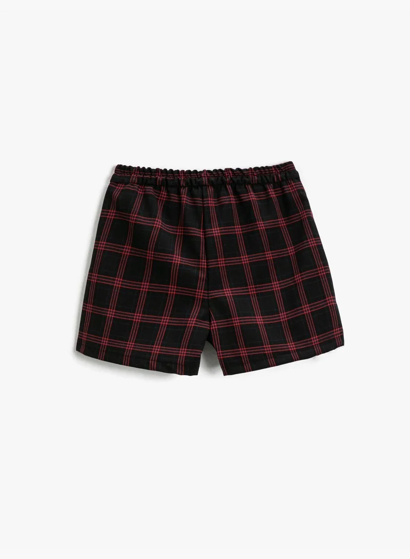 KOTON Envelop Plaid Mini Skort Belt Detail Elastic Waistband