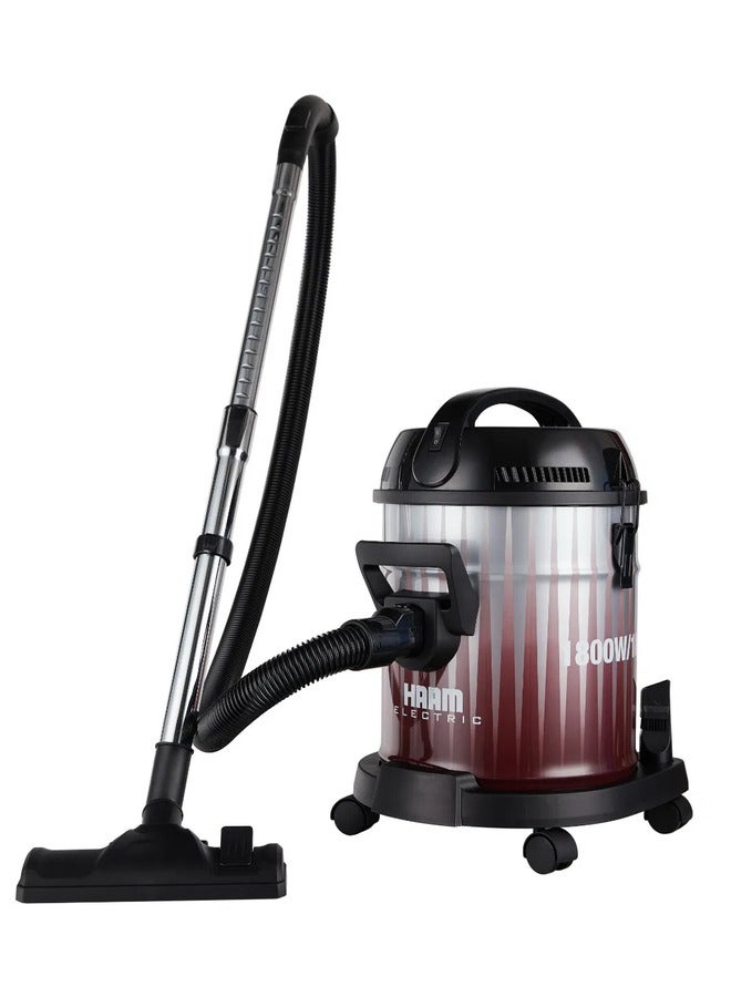 هام Barrel Vacuum Cleaner, 18 L 1800 W HM-VC18-18L Grey/Red - Image 1