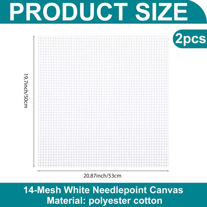 Knitgrip Needlepoint Canvas 14 Mesh Blank White Canvas Polyester Cotton Twist Interlock for Embroidery, Knit Crochet Projects and Make Dividers(20 x 20 Inches,2 Pack) - Image 2