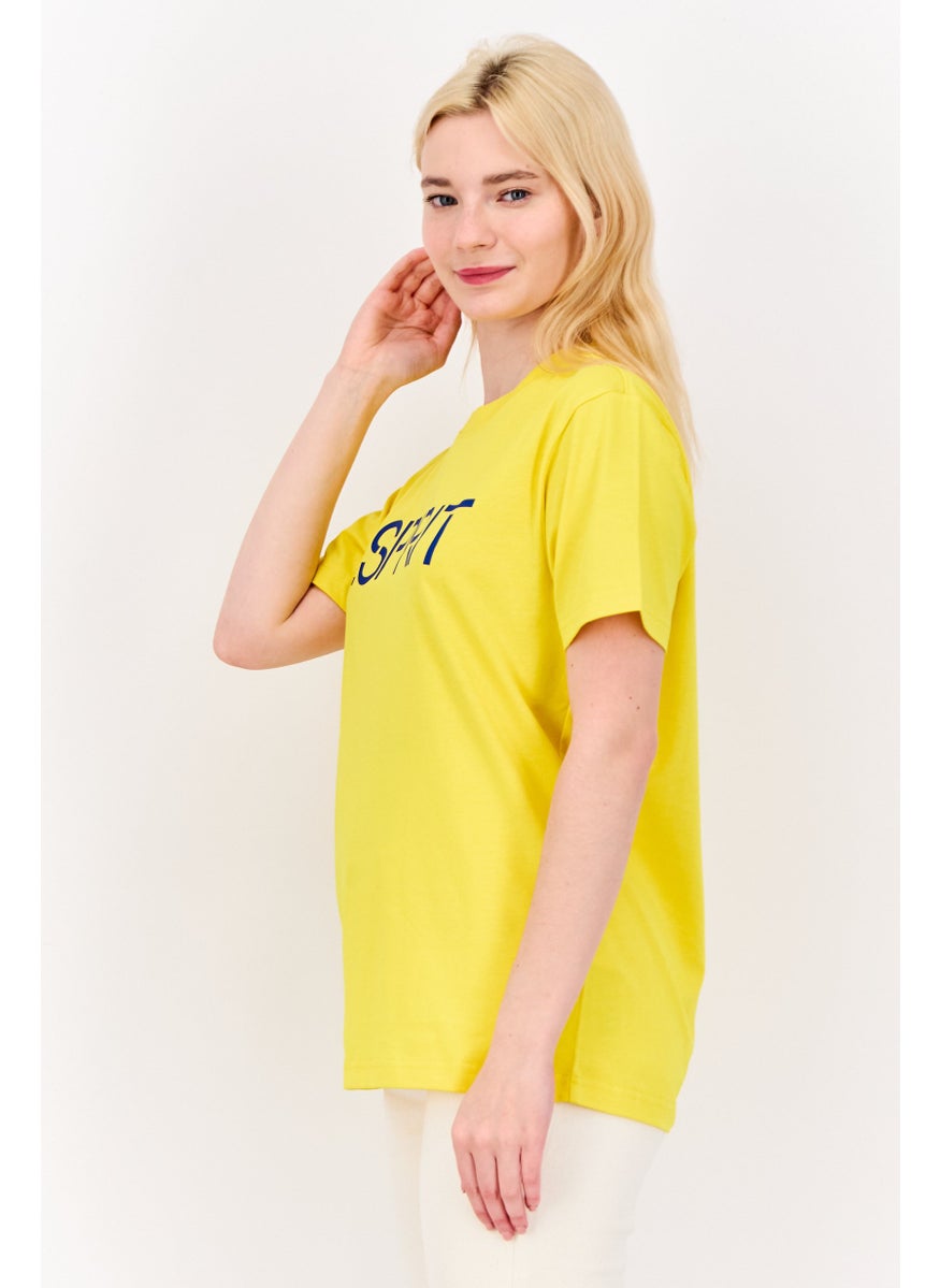 ESPRIT - Women Crew Neck Brand Logo Short Sleeves T-shirt, Yellow - Image 1