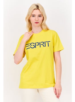 Women Crew Neck Brand Logo Short Sleeves T-shirt, Yellow