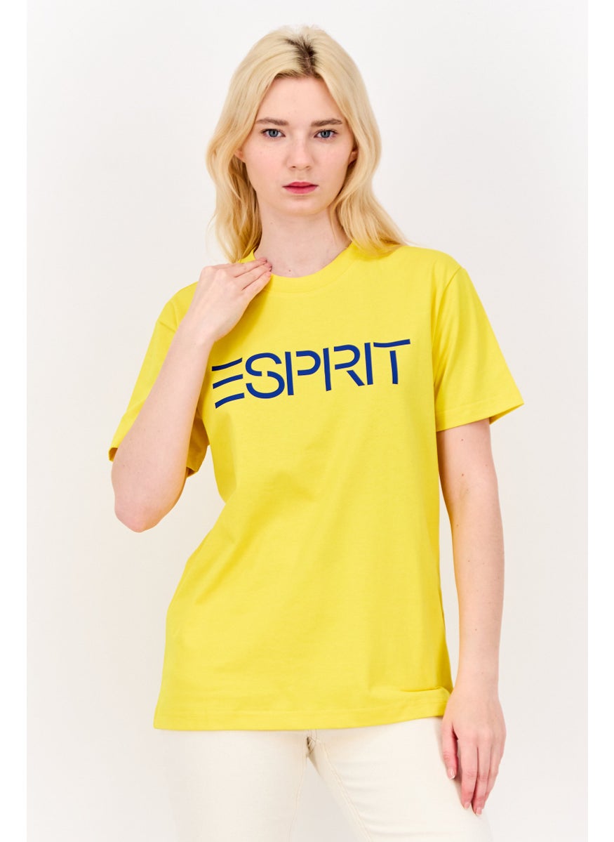 ESPRIT - Women Crew Neck Brand Logo Short Sleeves T-shirt, Yellow - Image 1